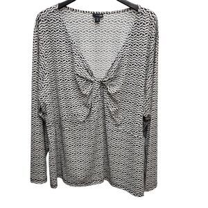 East 5th Cinched Bust Blouse Womens 5X Gray Flora V-Neck Long Sleeves Casual